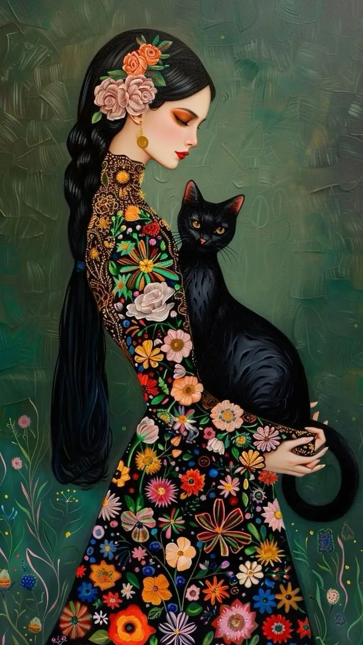 Plakat Gustav Klimt – kobieta z kotem Wzór 4