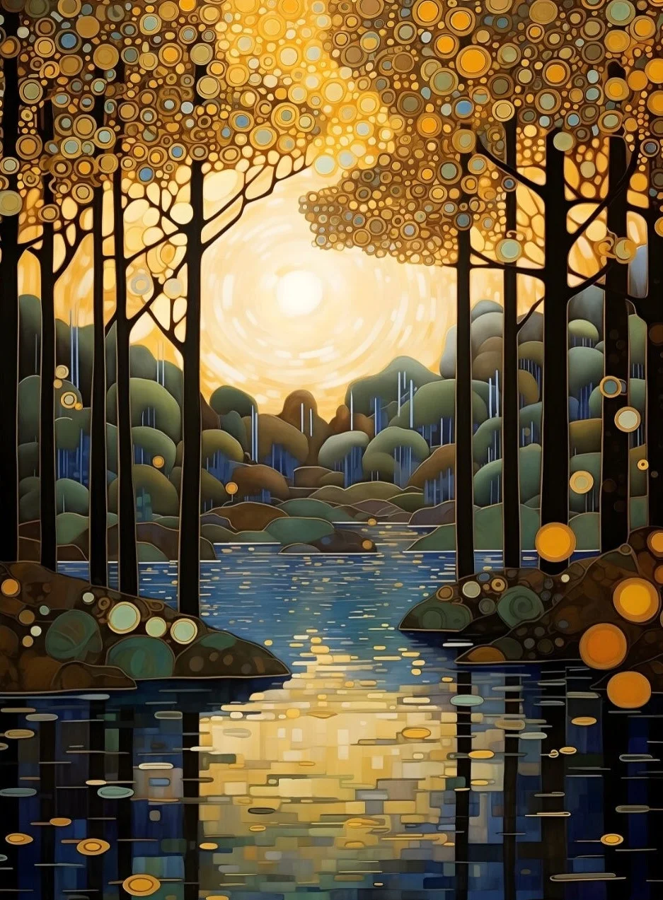Klimt - Kobieta z kotem nocą, plakat na płótnie Brązowy