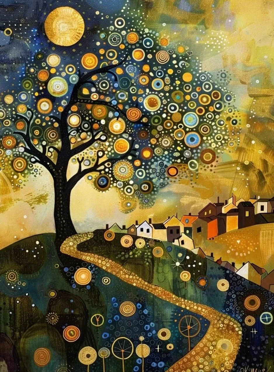 Klimt - Kobieta z kotem nocą, plakat na płótnie Czarny