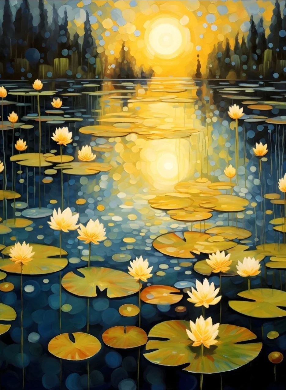 Klimt - Kobieta z kotem nocą, plakat na płótnie Jasnozielony
