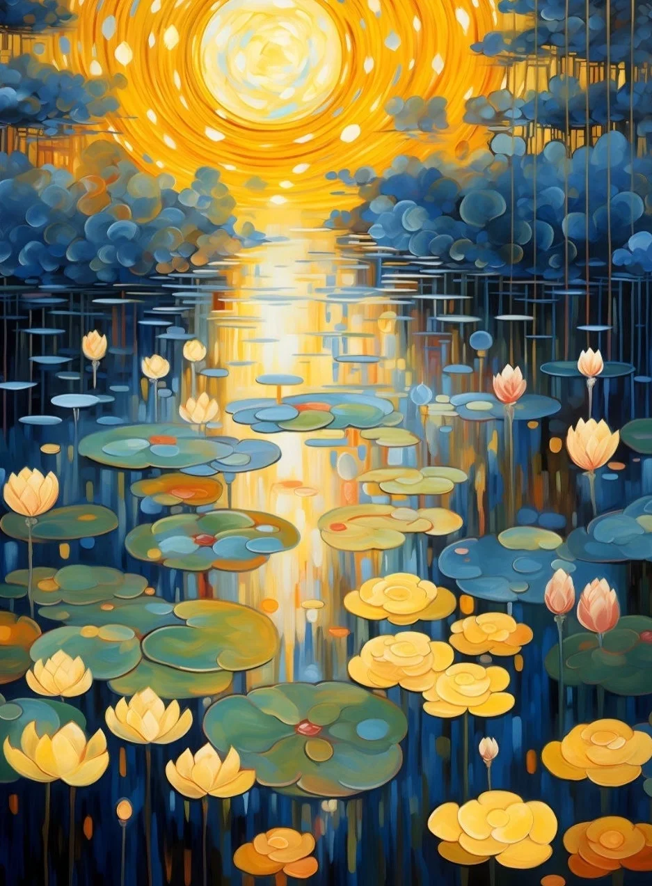 Klimt - Kobieta z kotem nocą, plakat na płótnie Jasnożółty