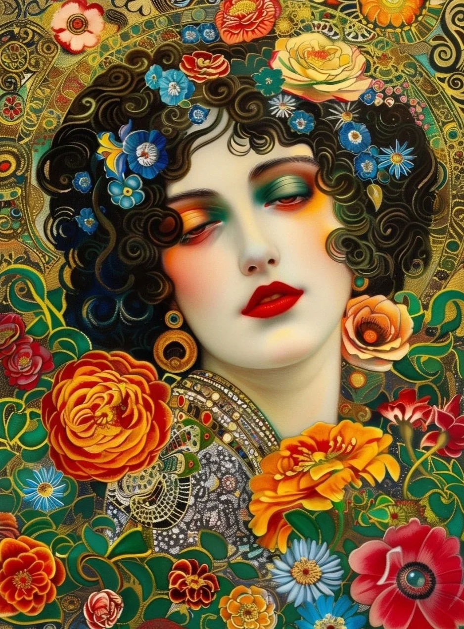 Klimt - Kobieta z kotem nocą, plakat na płótnie Jasny