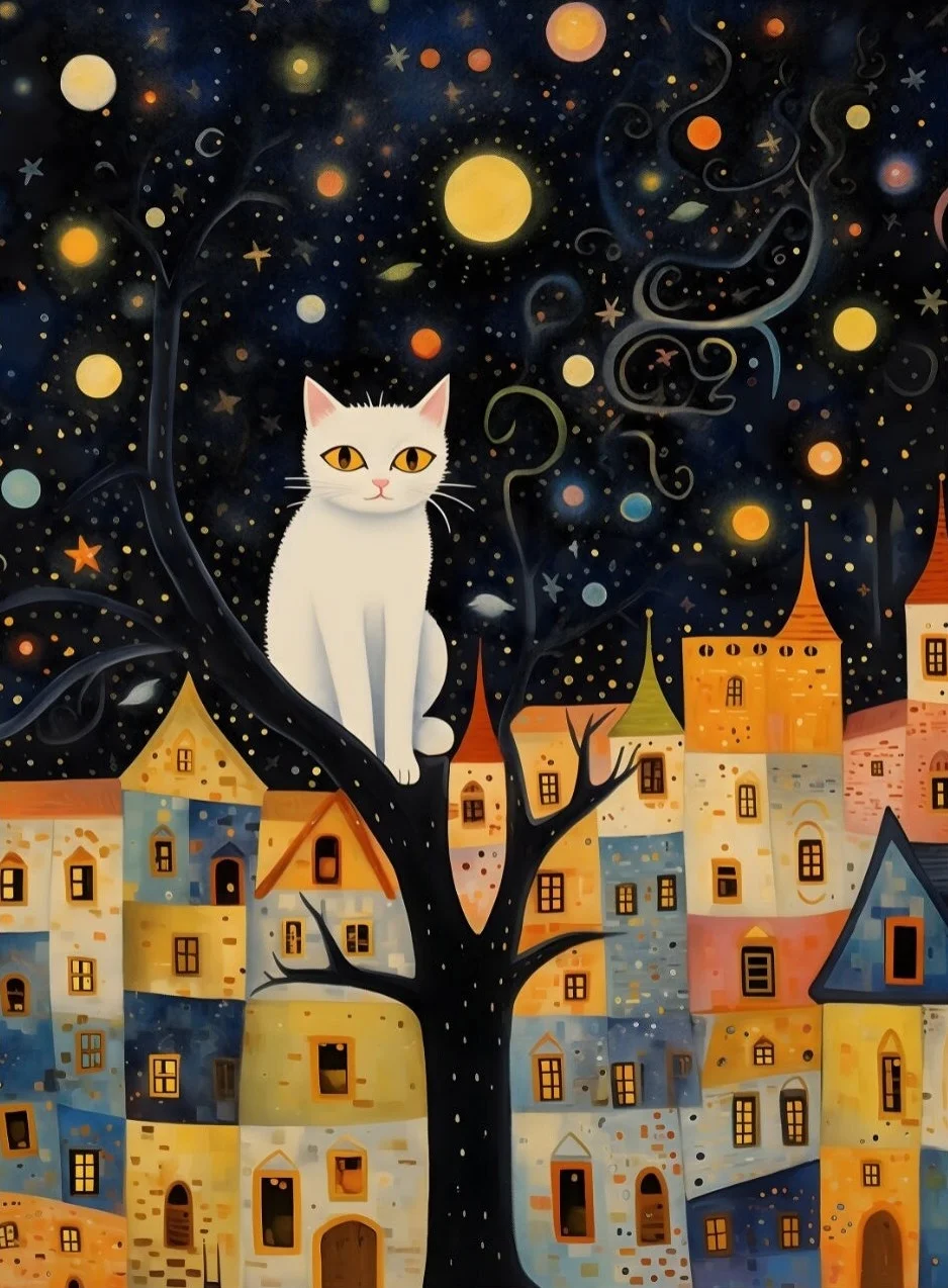 Klimt - Kobieta z kotem nocą, plakat na płótnie Wielo