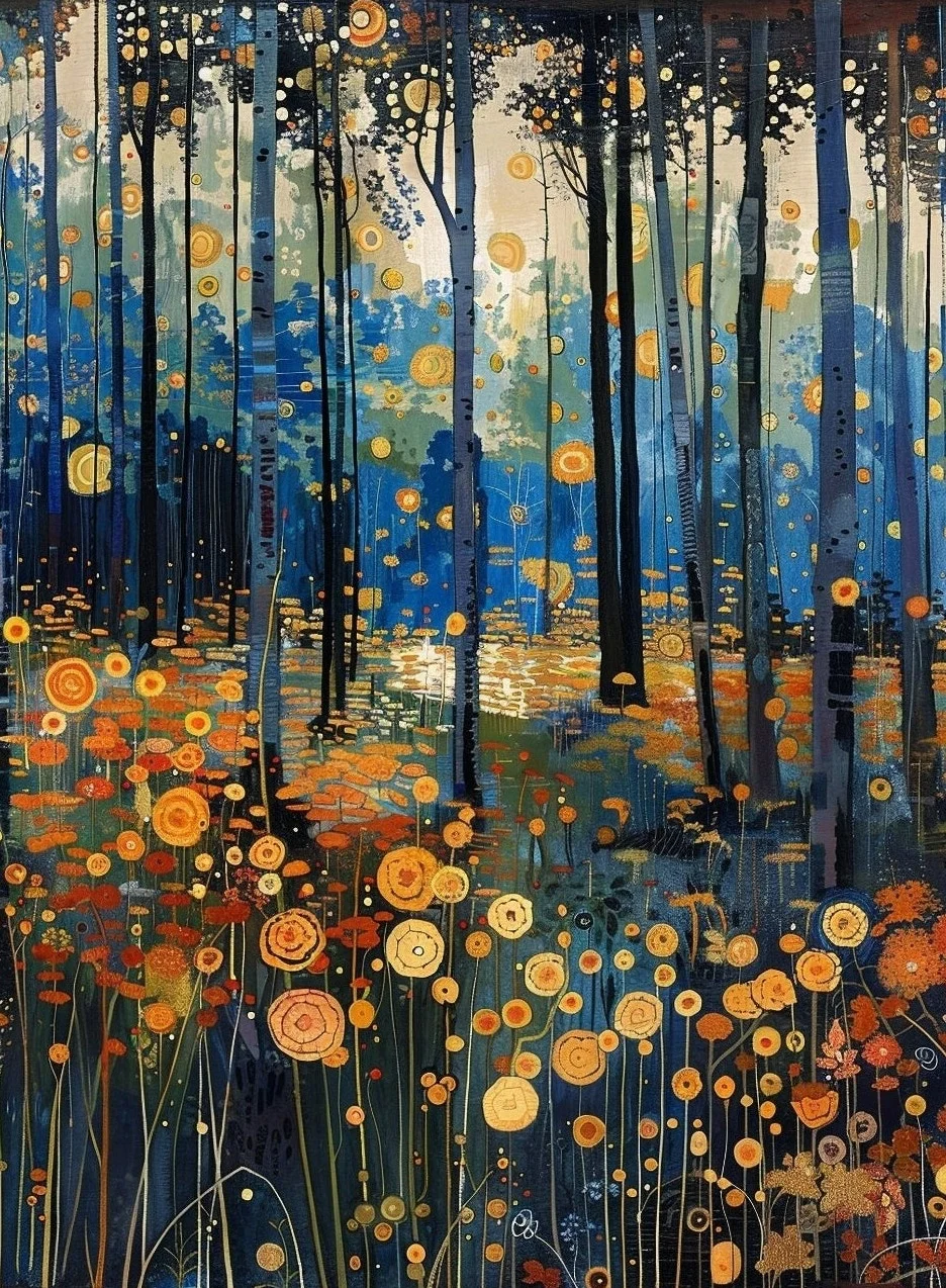 Klimt - Kobieta z kotem nocą, plakat na płótnie Zielony
