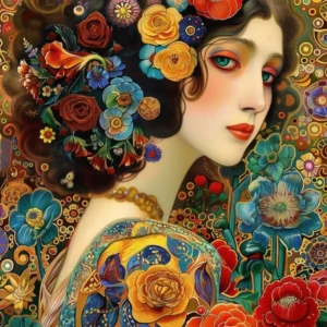 Gustav Klimt Kobieta z kotem - złoty plakat Ciemny szary