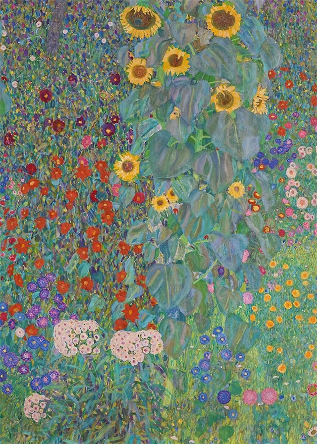 Plakat Gustav Klimt kwiaty i słoneczniki Czarny