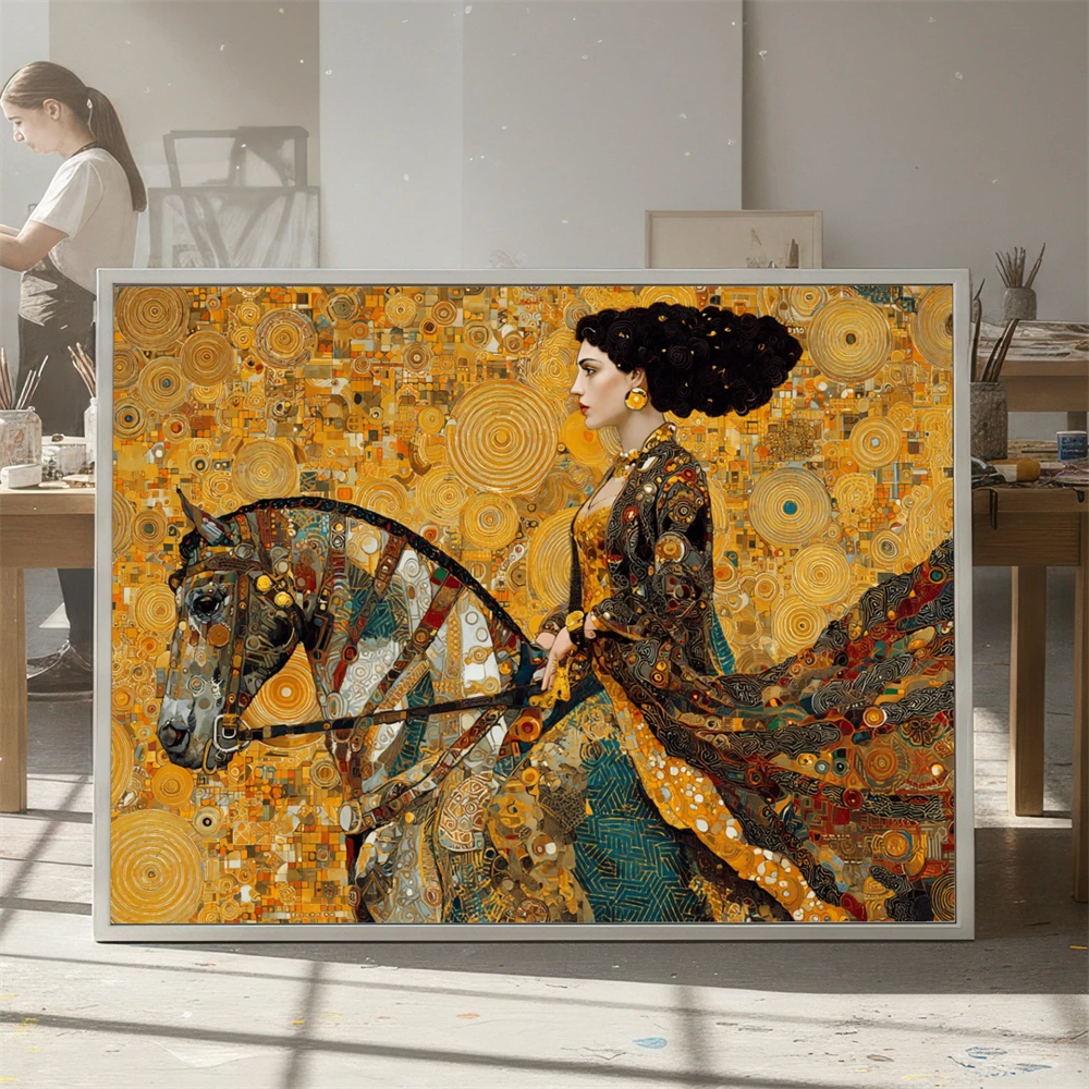 Plakat Gustav Klimt - Leżąca kobieta w kwiatowej sukni Czerwony