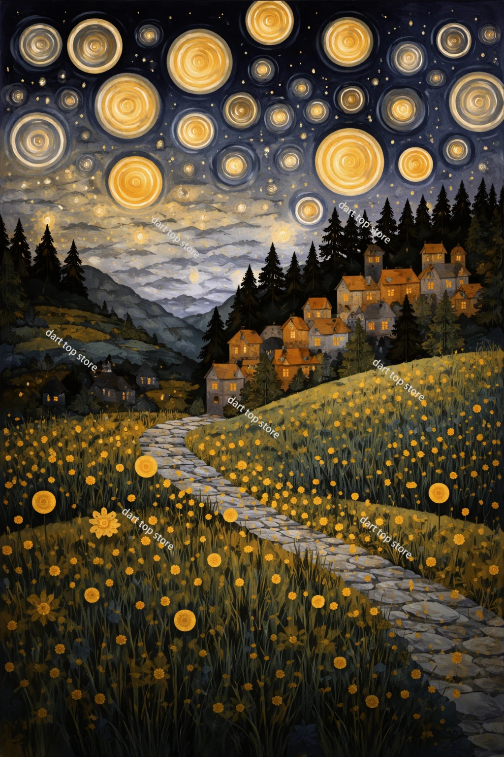 Plakat Gustav Klimt - pejzaż miasteczka Wzór 3