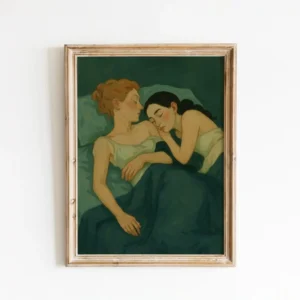 Plakat kobiecy portret na zielonym tle Brązowy