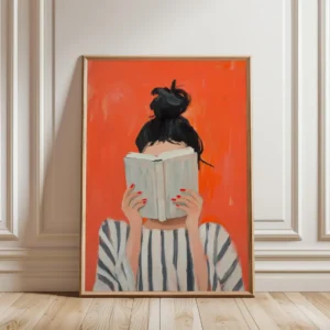 Plakat kobieta czytająca książkę - art print Czerwony