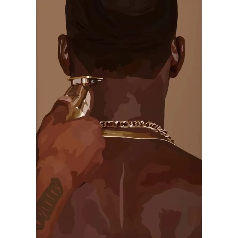 Kobieta hip-hop ze złotą biżuterią - plakat na płótnie Fioletowy
