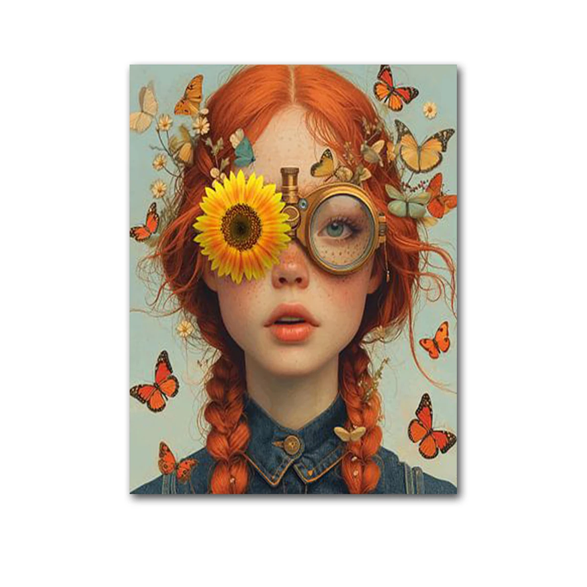 Plakat kobieta z kwiatami boho Fuksja