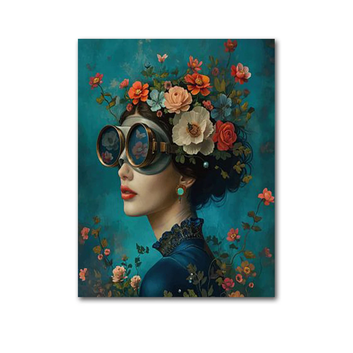 Plakat kobieta z kwiatami boho Róża czerwona