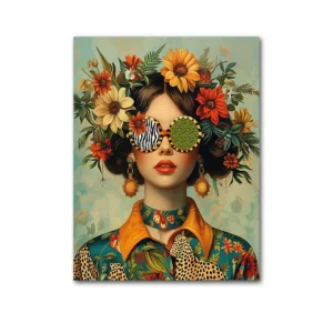 Plakat kobieta z kwiatami boho Turkusowy