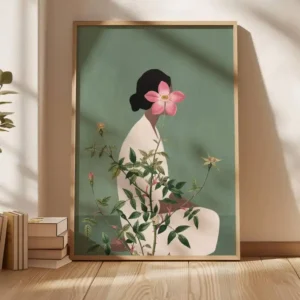 Plakat kobieta z kwiatów - botaniczna abstrakcja Zielony