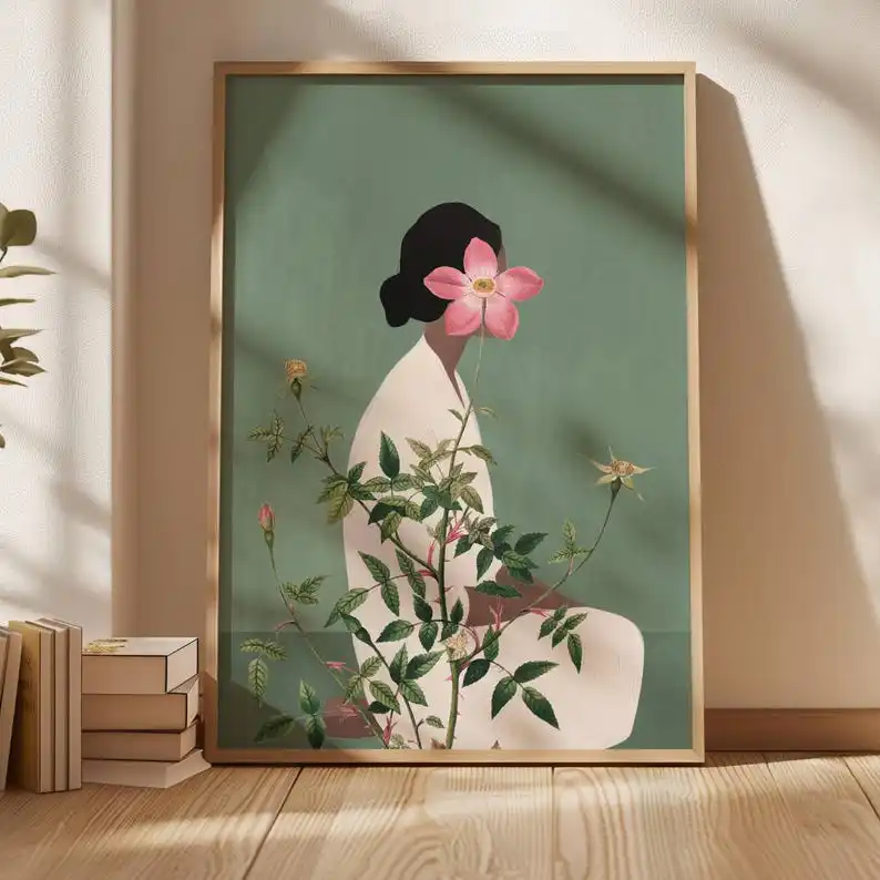 Plakat kobieta z kwiatów - botaniczna abstrakcja Zielony