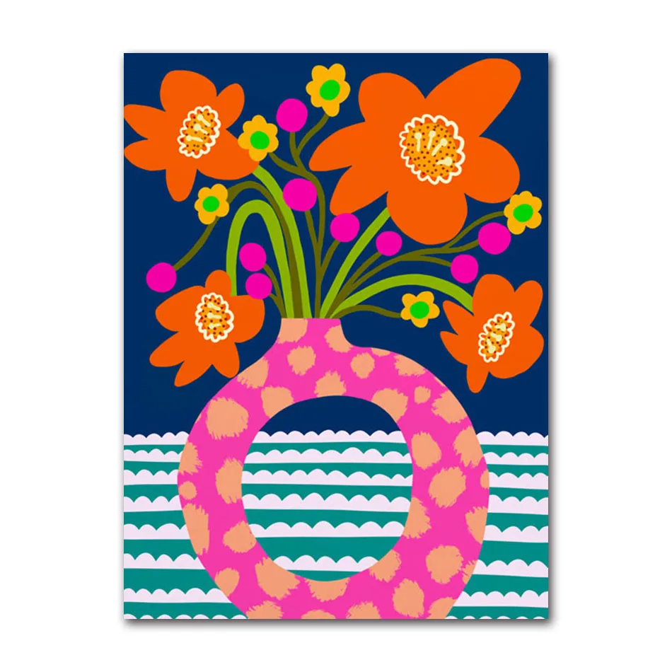 Plakat kobieta z lampartem kolorowy boho Czerwony