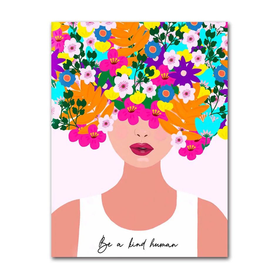 Plakat kobieta z lampartem kolorowy boho Granatowy