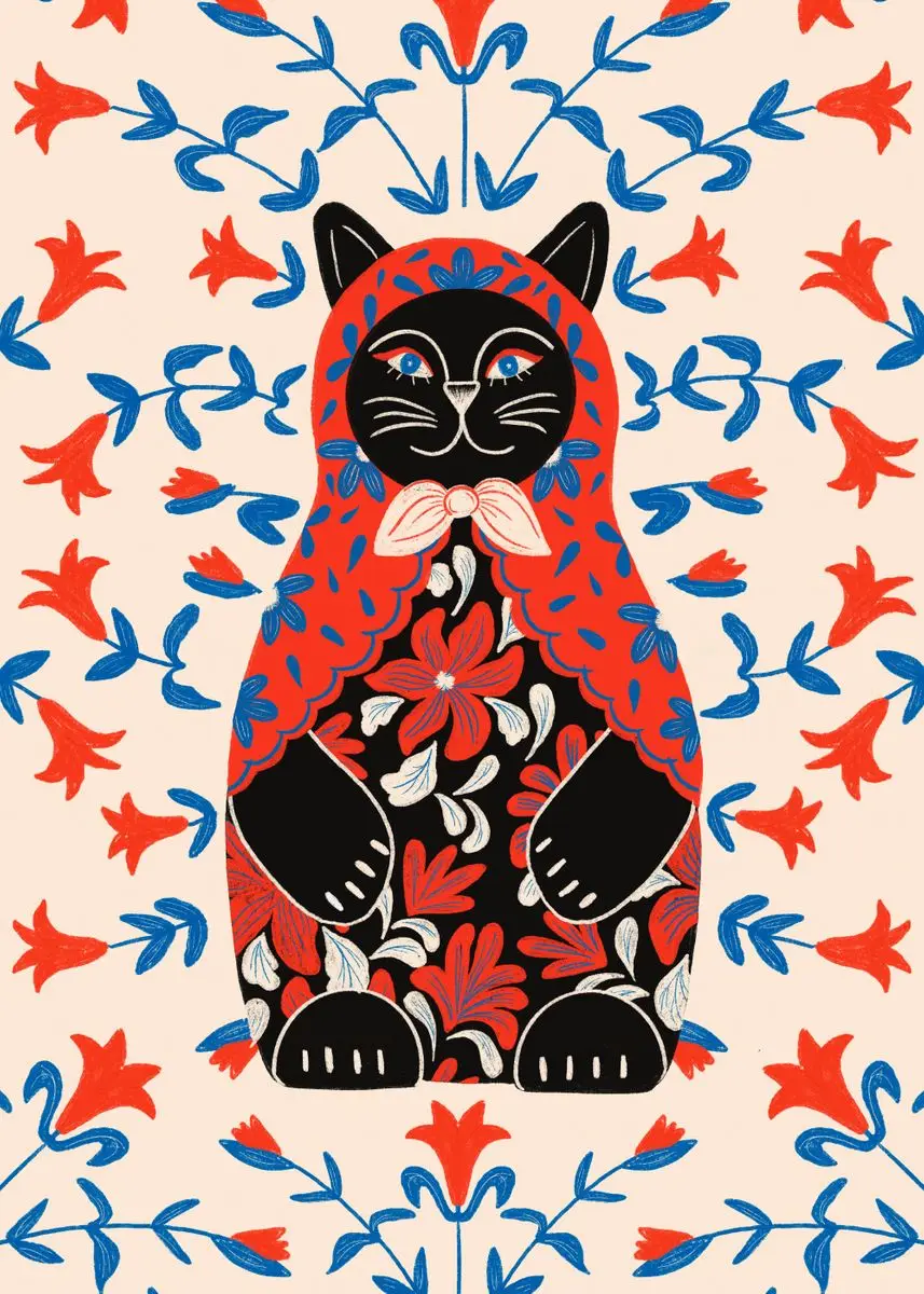 Kobieta w pizamie na sofie - plakat abstrakcyjny Fioletowy/фиолетовый