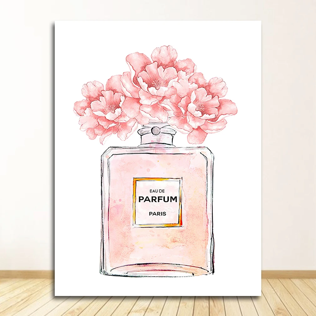 Plakat z kobietą i perfumami - styl nordycki Jasnoszary