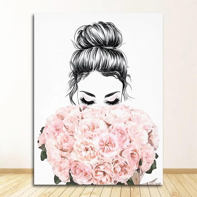Plakat z kobietą i perfumami - styl nordycki Pomarańczowy