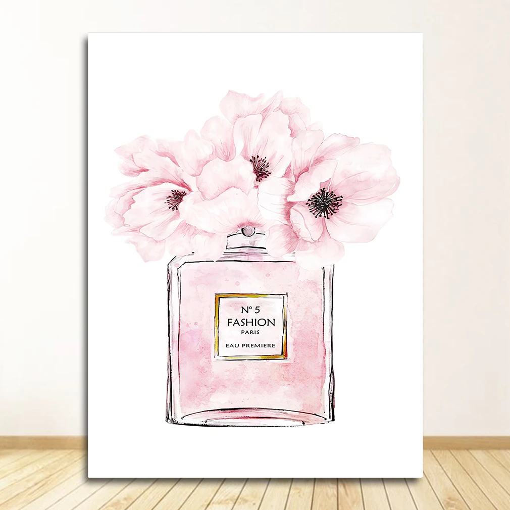 Plakat z kobietą i perfumami - styl nordycki żółty
