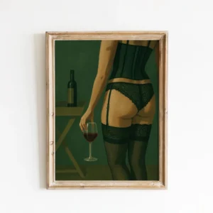 Minimalistyczny portret kobiety na zielonym tle Biały