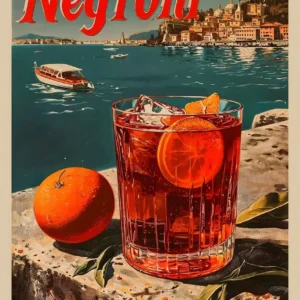 Plakat koktajle Martini Negroni retro do baru Biały