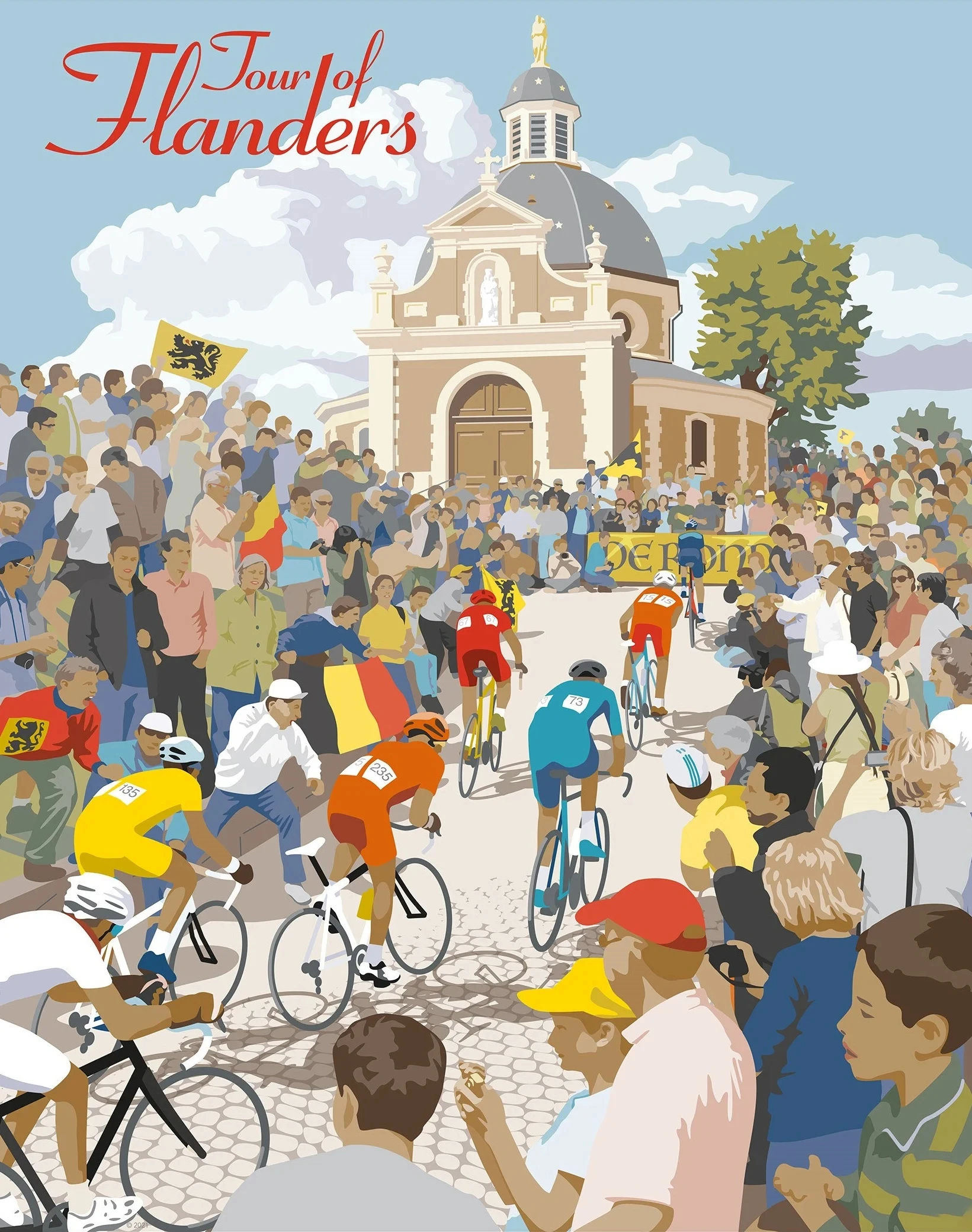 Plakat kolarski - wyścig rowerowy Flandria Niebieski