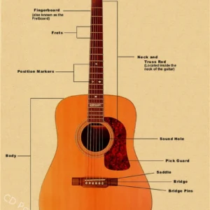 Plakat z kolekcją gitar w stylu retro Czarny