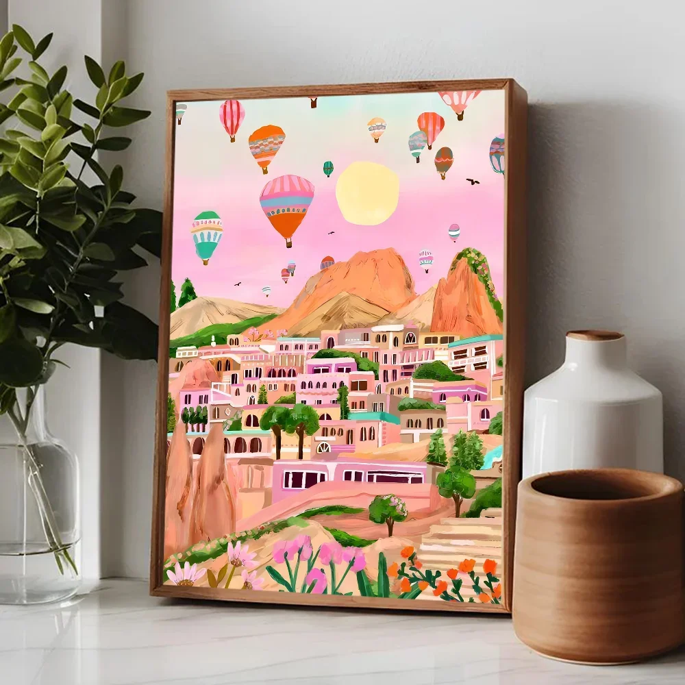 Plakat kolorowe kwiaty góry i jezioro Burgundia