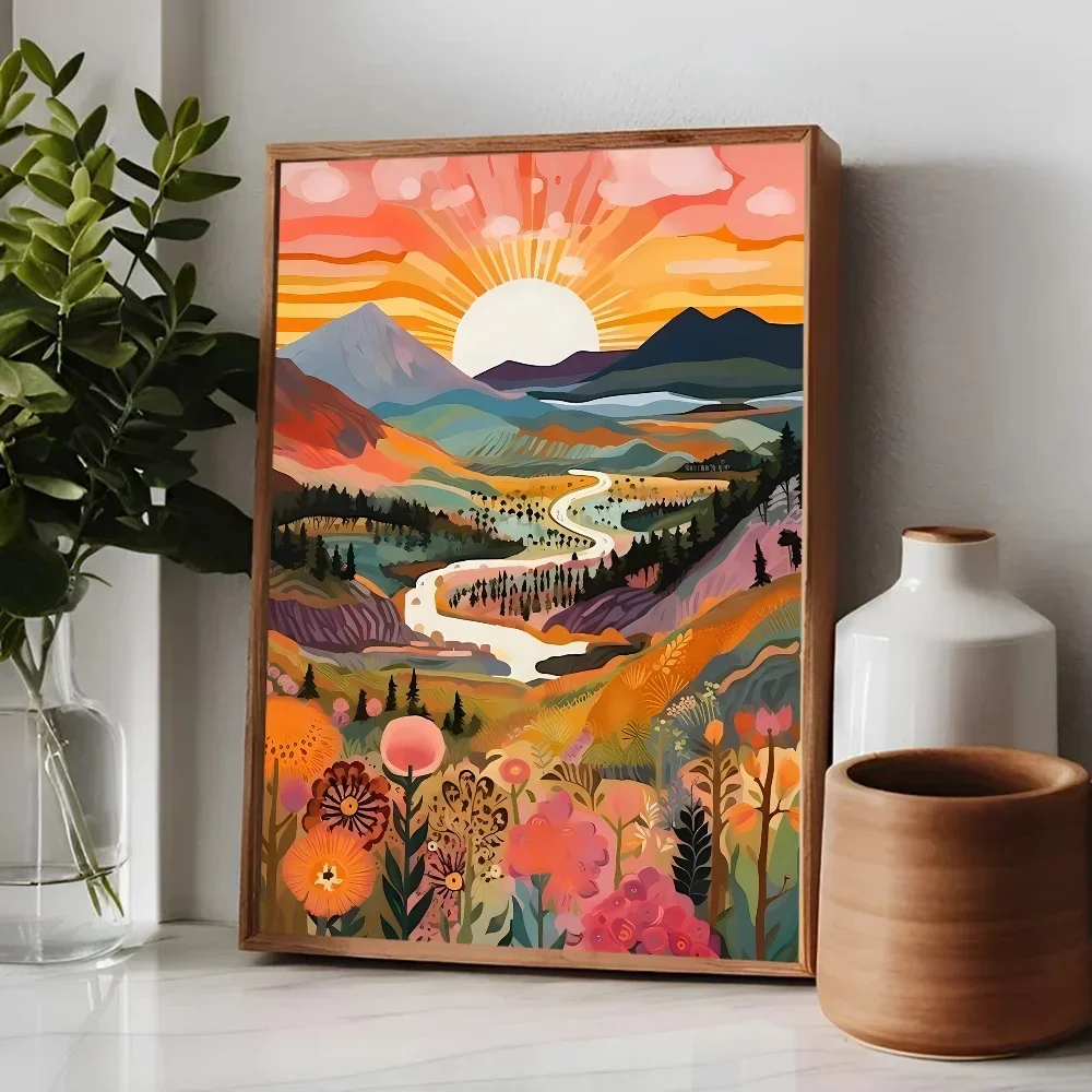 Plakat kolorowe kwiaty góry i jezioro Granatowy