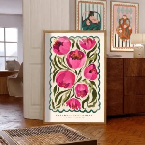 Plakat Kolorowe Piwonie Nowoczesna Grafika Wzór 1