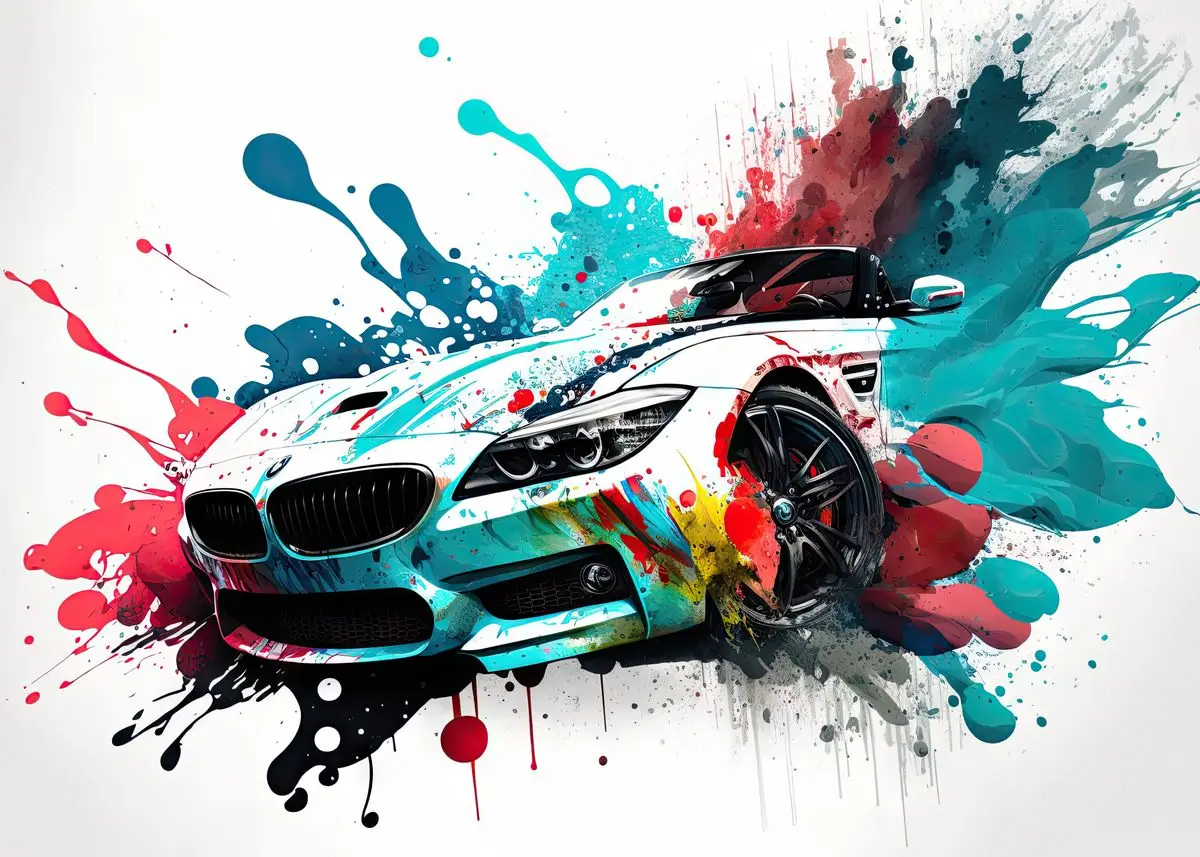 Plakat kolorowe samochody w stylu pop graffiti Burgundia