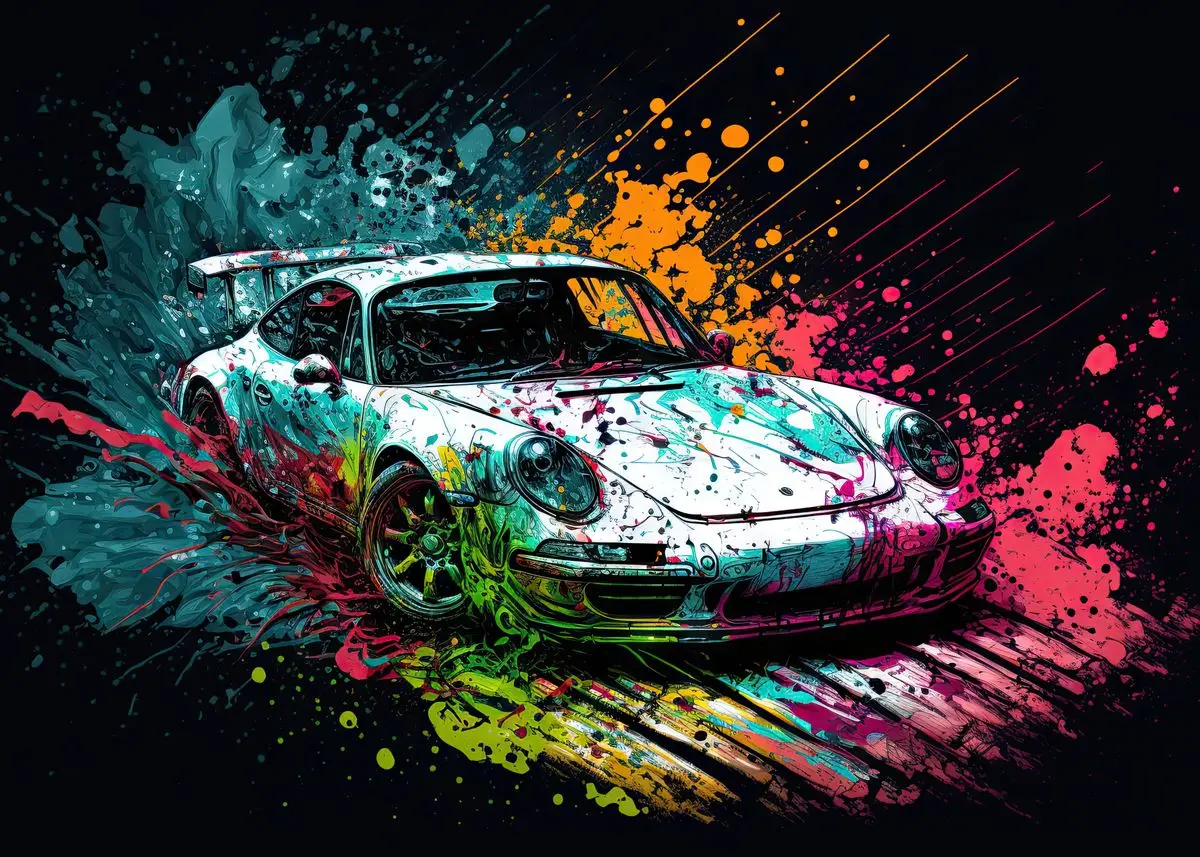 Plakat kolorowe samochody w stylu pop graffiti Czerwony