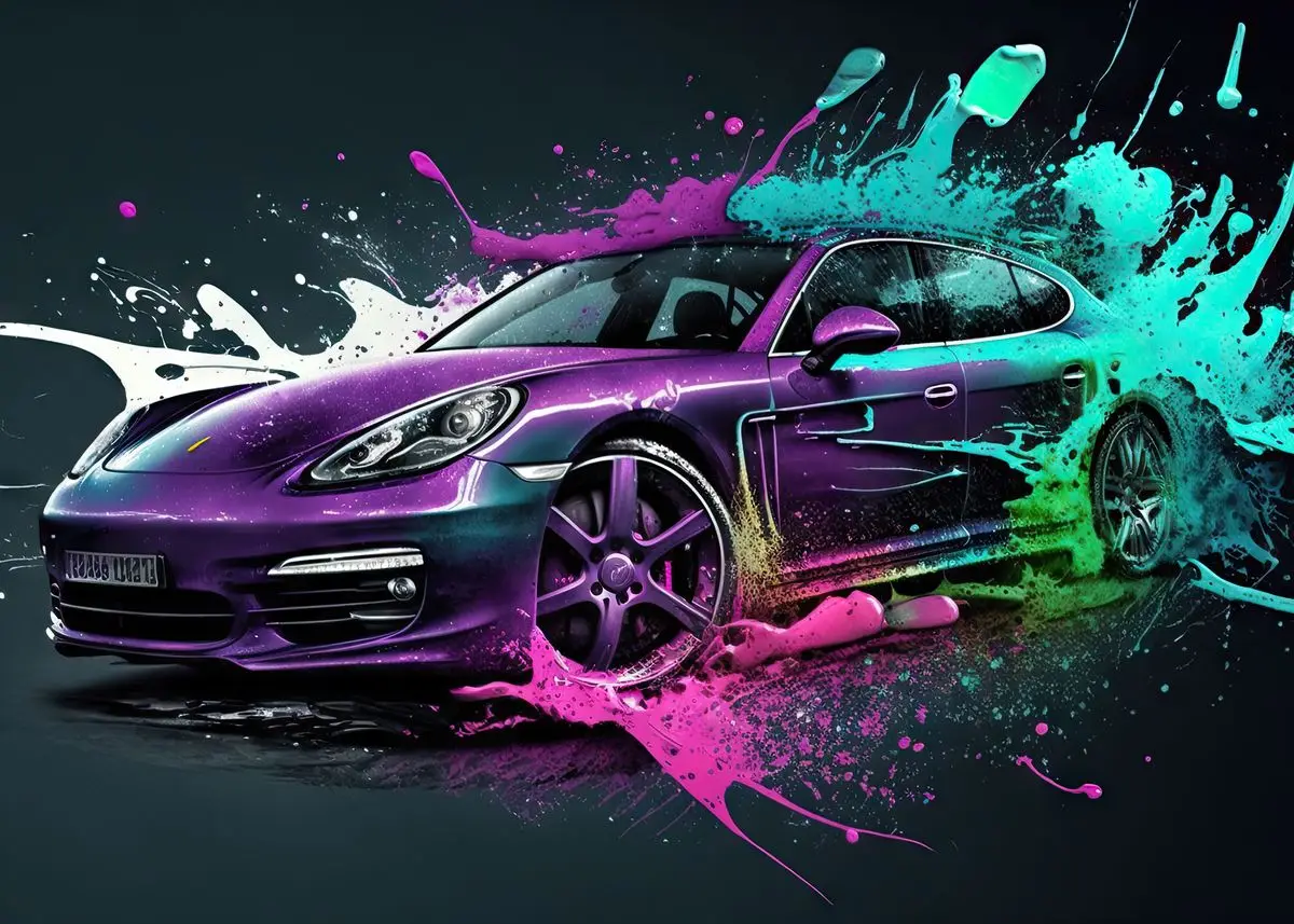 Plakat kolorowe samochody w stylu pop graffiti Granatowy