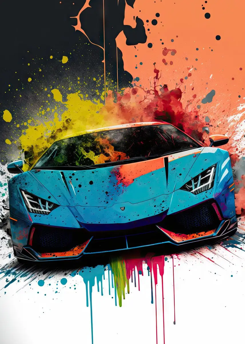 Plakat kolorowe samochody w stylu pop graffiti Jasnozielony