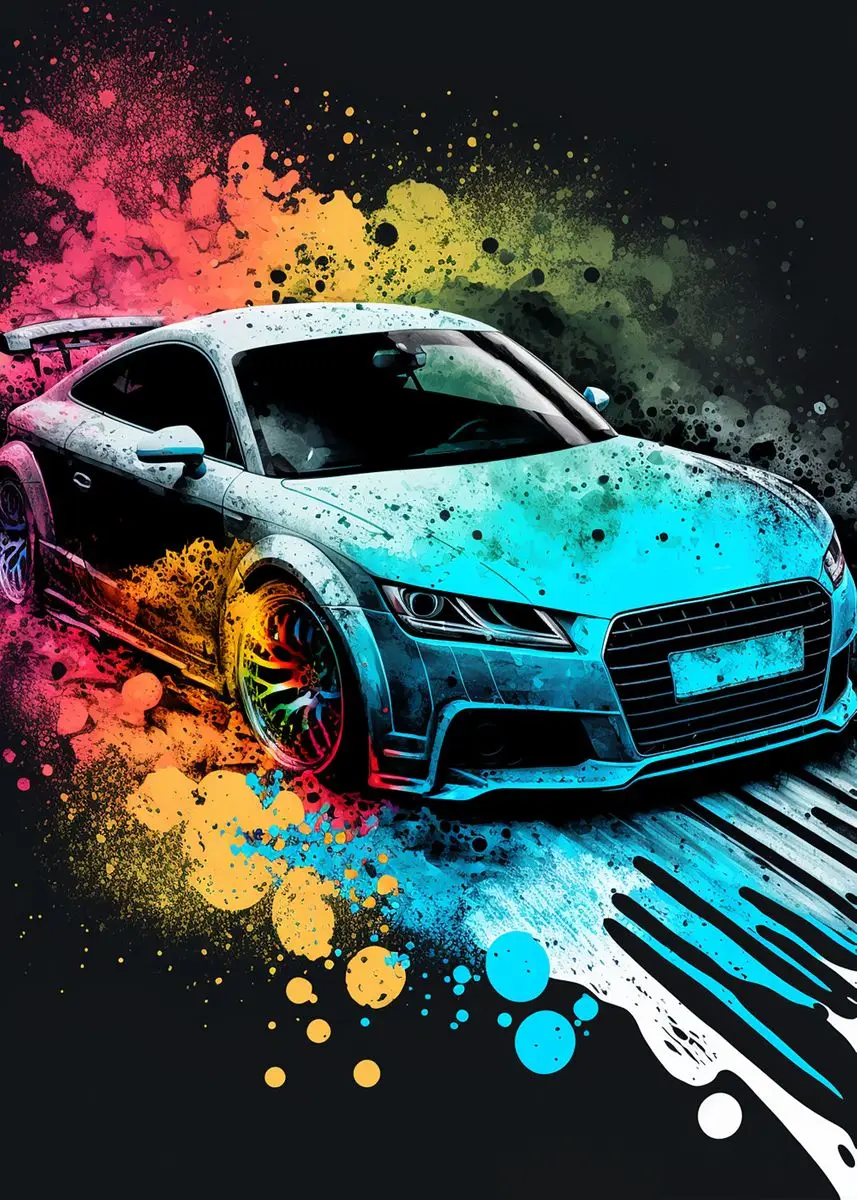 Plakat kolorowe samochody w stylu pop graffiti Pomarańczowy