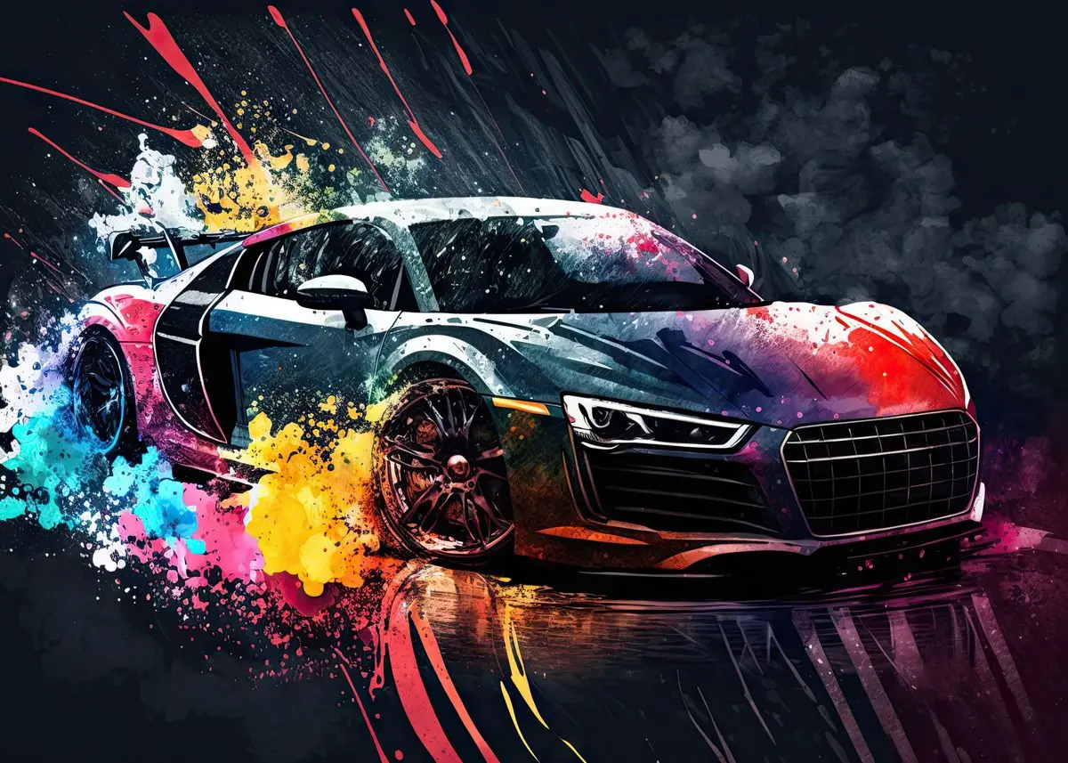 Plakat kolorowe samochody w stylu pop graffiti Zielony