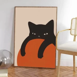 Plakat z kolorowym kotem w pokoju Armijna zieleń