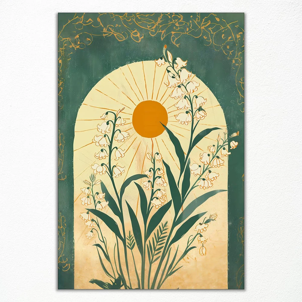 Plakat botaniczny Konwalie w stylu boho Wzór 1