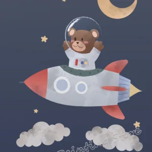 Plakat kosmiczna przygoda - rakieta i astronauta Czarny