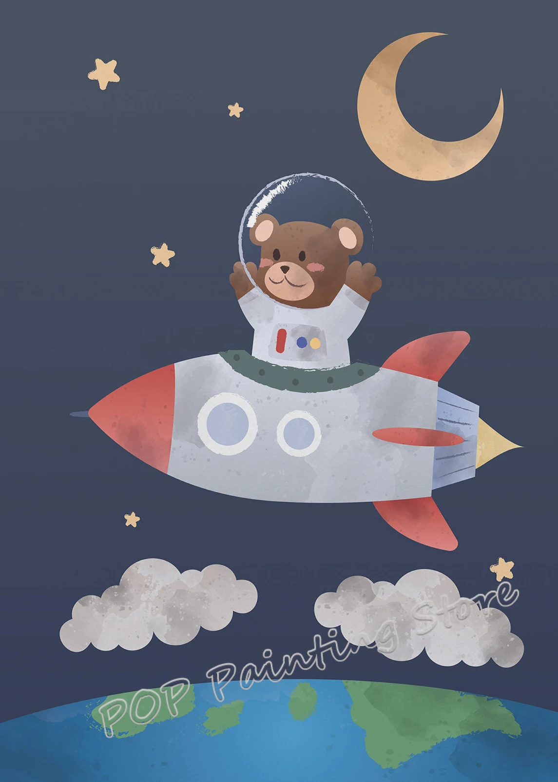 Plakat kosmiczna przygoda - rakieta i astronauta Czarny