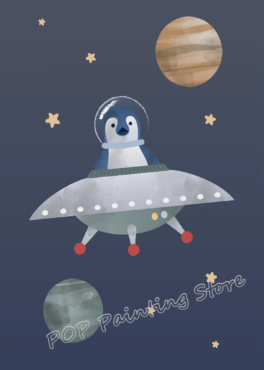 Plakat kosmiczna przygoda - rakieta i astronauta Jasnozielony
