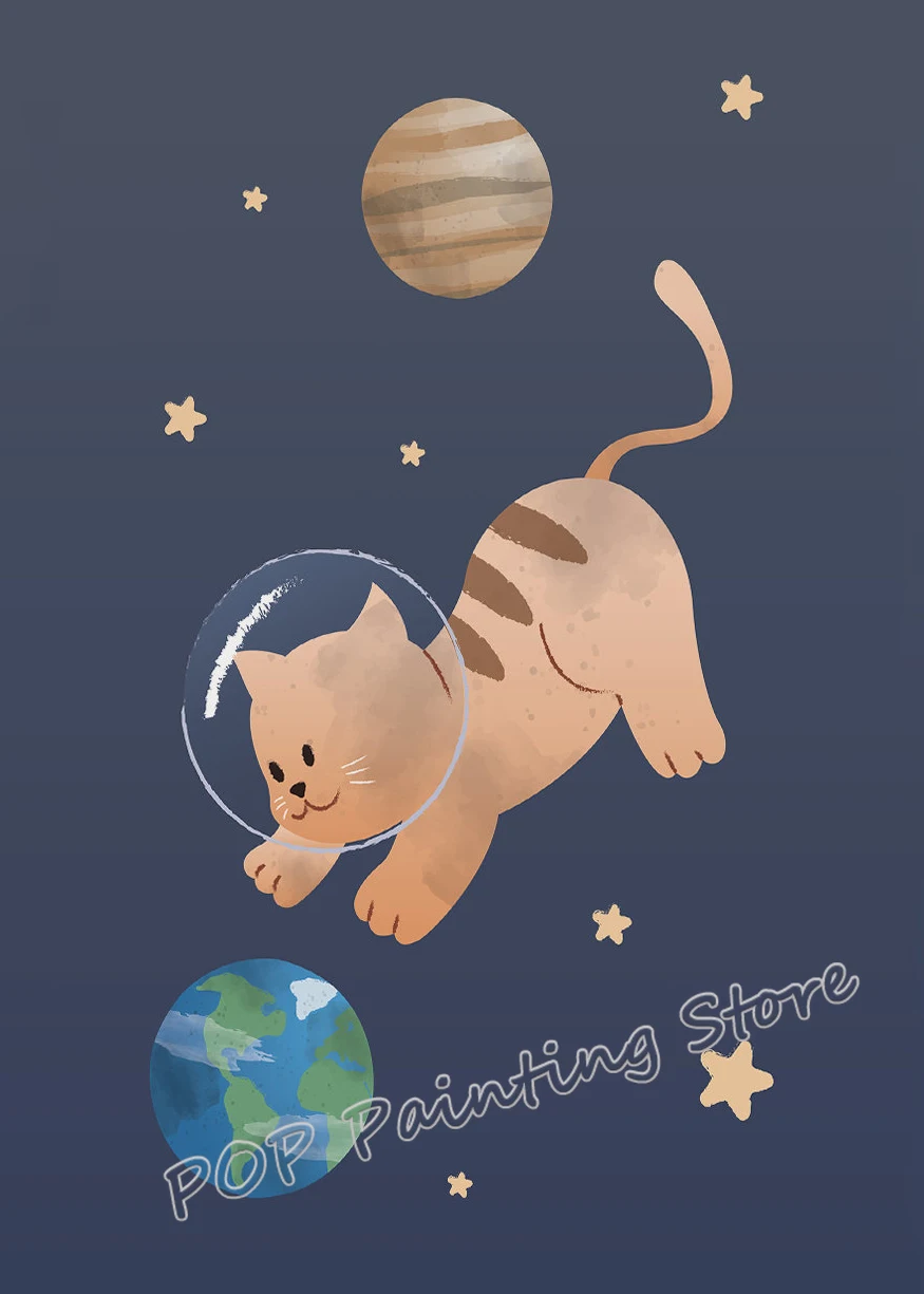 Plakat kosmiczna przygoda - rakieta i astronauta Niebieski
