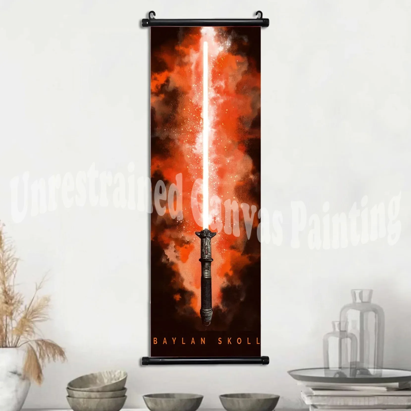 Plakat kosmiczny z mieczem świetlnym - zwój żółty