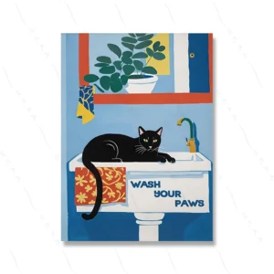 Plakat z kotem do łazienki Wash Your Paws Biały