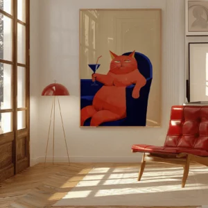 Plakat z kotem przy barku w stylu retro Biały
