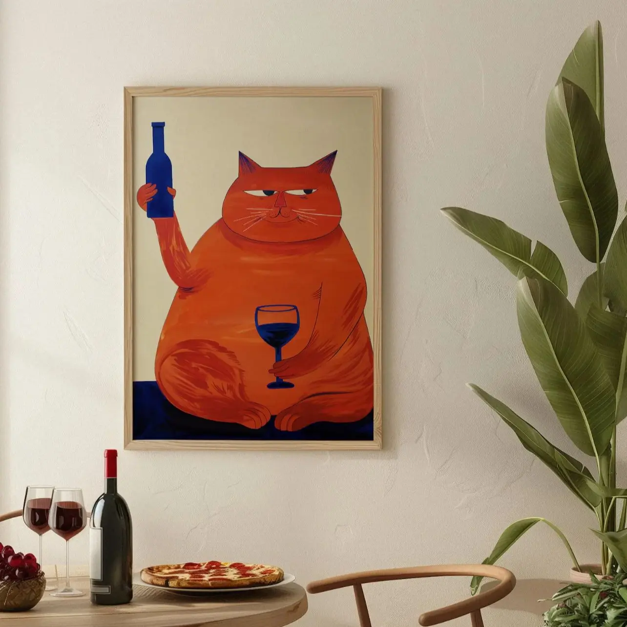 Plakat z kotem przy barku w stylu retro Czerwony