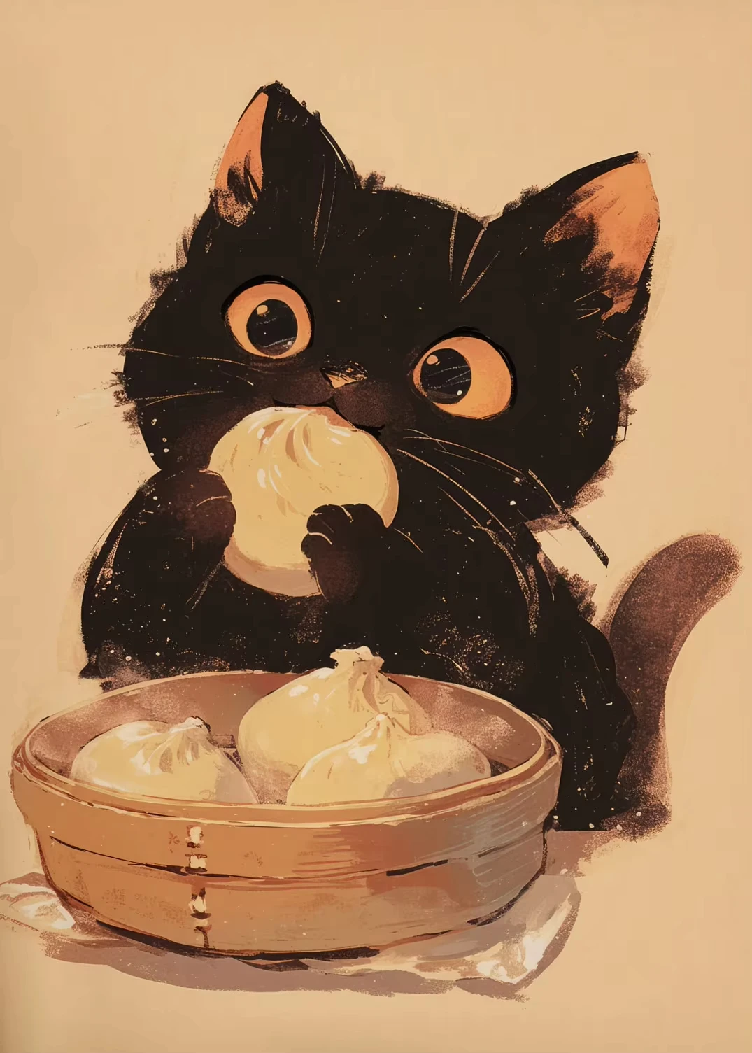 Plakat kot jedzący ramen do kuchni Wzór 7